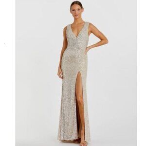 NWT | Ieena for Mac Duggal | 26598 Sequin Gown | Nude | 6